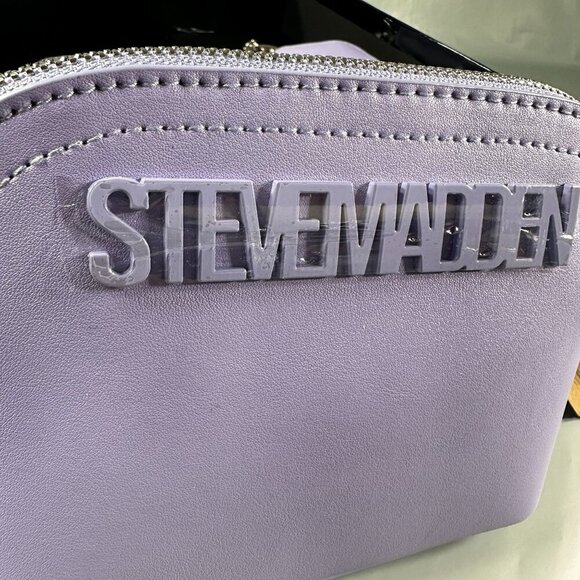 Steve Madden Crossbody Women Handbag Monogram Strap Coin Purse Keychain Purple - Picture 3 of 16